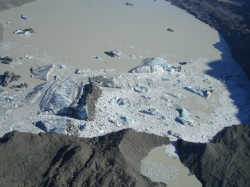 Aerial view of 'The Perfect 10' (left) and the smaller iceberg (right)