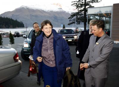 Helen Clark arriving at the Crowne Plaza. 