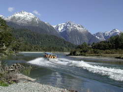 Trampers on the jet boat journey down the Hollyford River