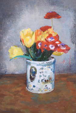 Les tulips dans une vase delfte [Tulipes in a Delft vase], n.d., by Odilon Redon (1867-1947). 