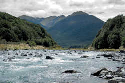 Looking up the Lewis River at Mt Norma