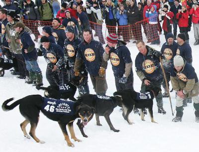 Shepherds try to make their dogs understand what�s going on in the Speights Dog Derby on Coronet Peak on