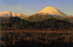 Evening light over Mts Tongariro and Ngauruhoe