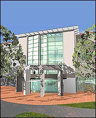The building welcomes visitors as they approach.