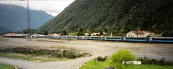 Otira �in a narrow river valley� - the station and the nearby houses today as the Transalpine train departs
