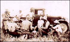 Jean with the men at lunchtime at the mill