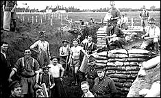 Digging a trench and sandbagging