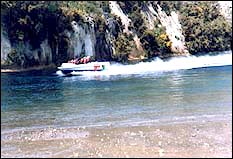 Speeding down the Waikato River to view the Huka Falls