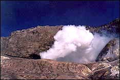 Steam rising into the atmosphere from the active volcano at White Island