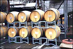 Wine stored in oak casks at Coopers Creek Winery