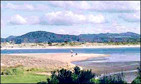 The beach and the river mouth at Ngunguru