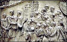 Relief panel showing the emperor Trajan from Trajan's Column in Rome